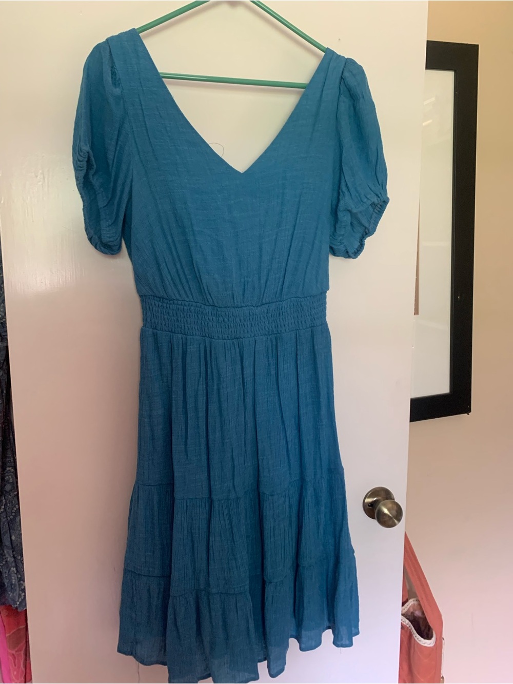 Forever 21 Teal V-Neck Smocked Waist Midi Dress